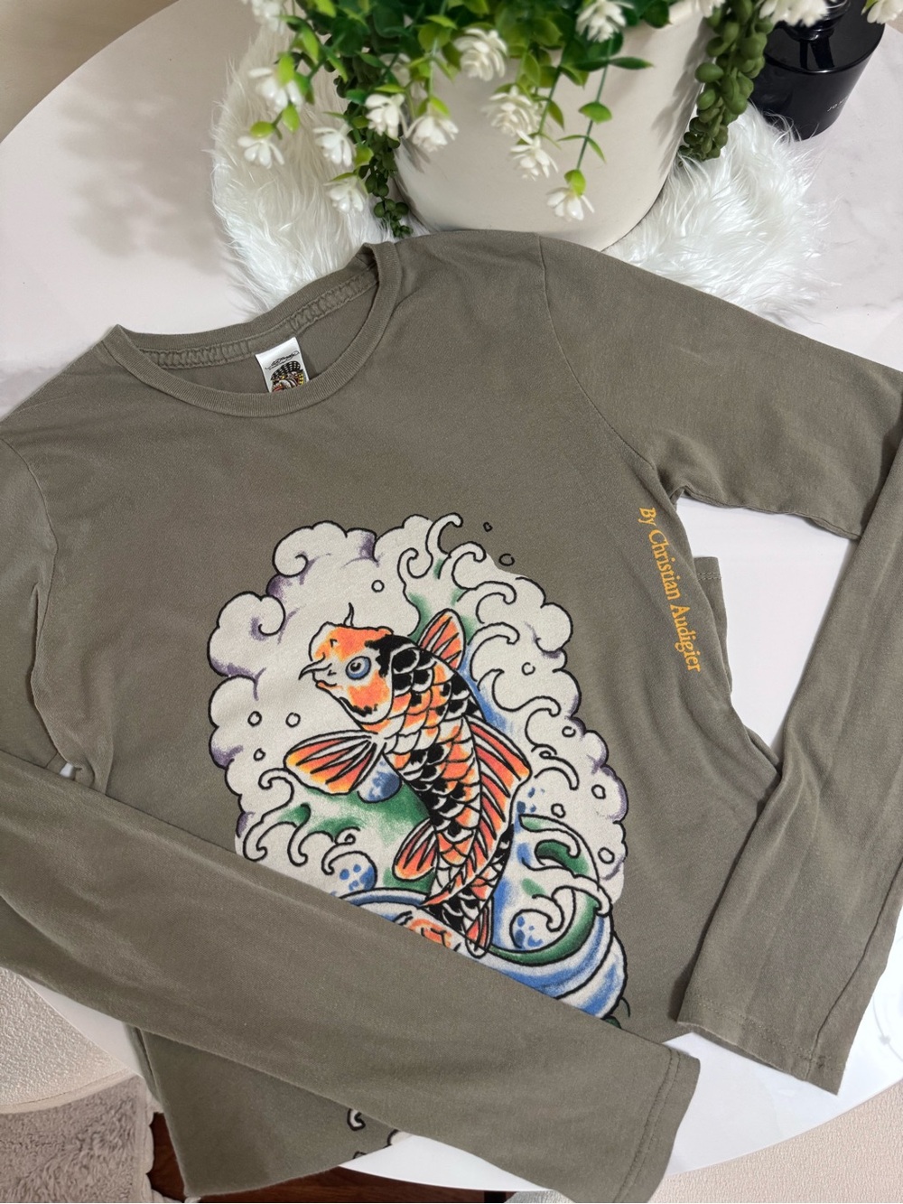 Vintage Y2K Ed Hardy Christian Audigier Koi Fish Long Sleeve Tee S